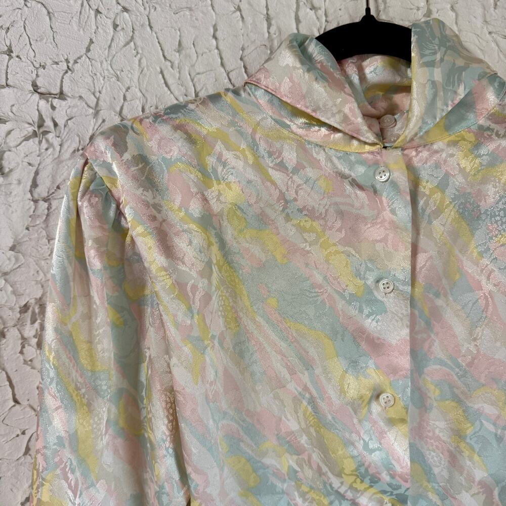 Vintage Pastel Satin Blouse Romantic Cottagecore Medium - Picture 2 of 10